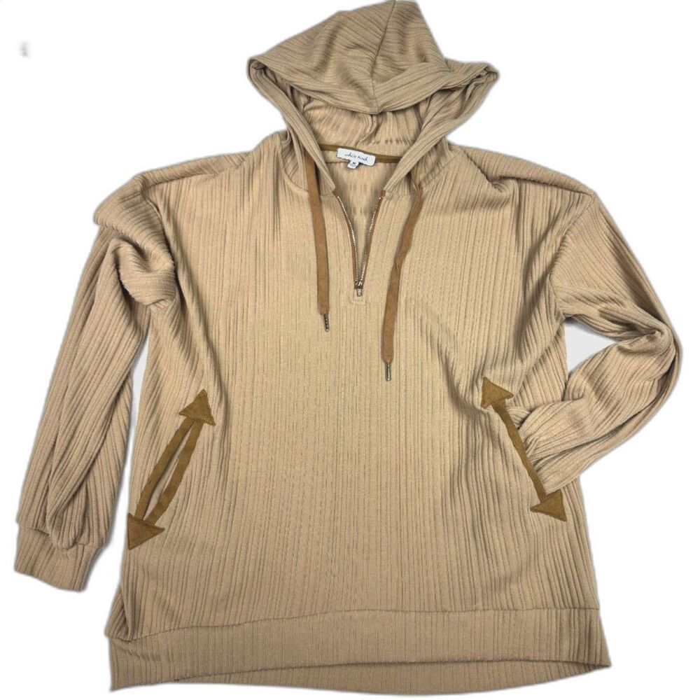 White Birch Ribbed Half Zip Hoodie | Camel | Size Medium